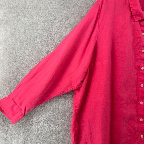 Lands End Shirt Women 2X Orange Linen Button Up Collared Roll Tab Long Sleeve - Picture 5 of 15